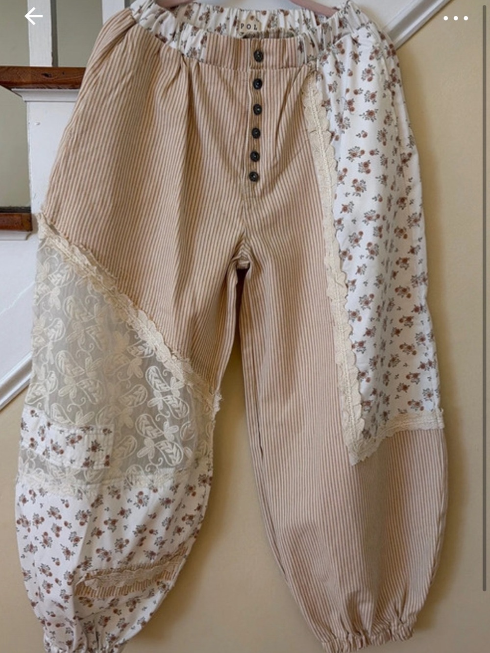 POL Beige Floral Patchwork Jogger Pants